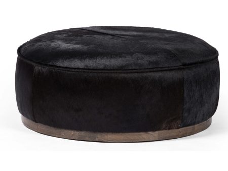 Sinclair Large Round Ottoman, Black Hair on Hide For Discount