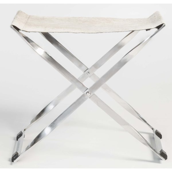 Harper Scissor Ottoman, Frosted Hide Polished Chrome For Sale