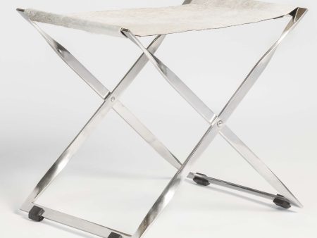 Harper Scissor Ottoman, Frosted Hide Polished Chrome For Sale