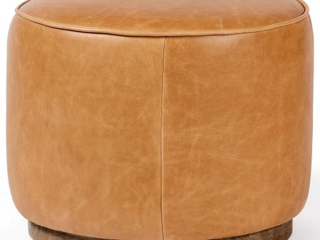 Sinclair Round Leather Ottoman, Butterscotch For Cheap